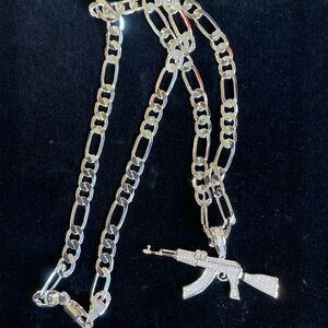 925 Silver Chain Necklace with Moissonite Gun Pendant